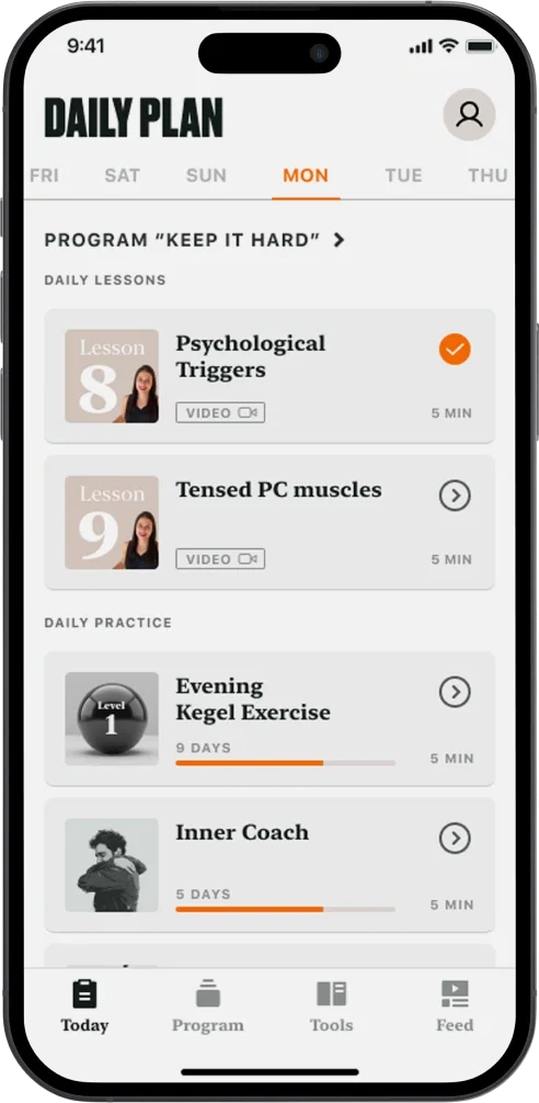 PrimeMan app screen with the daily plan